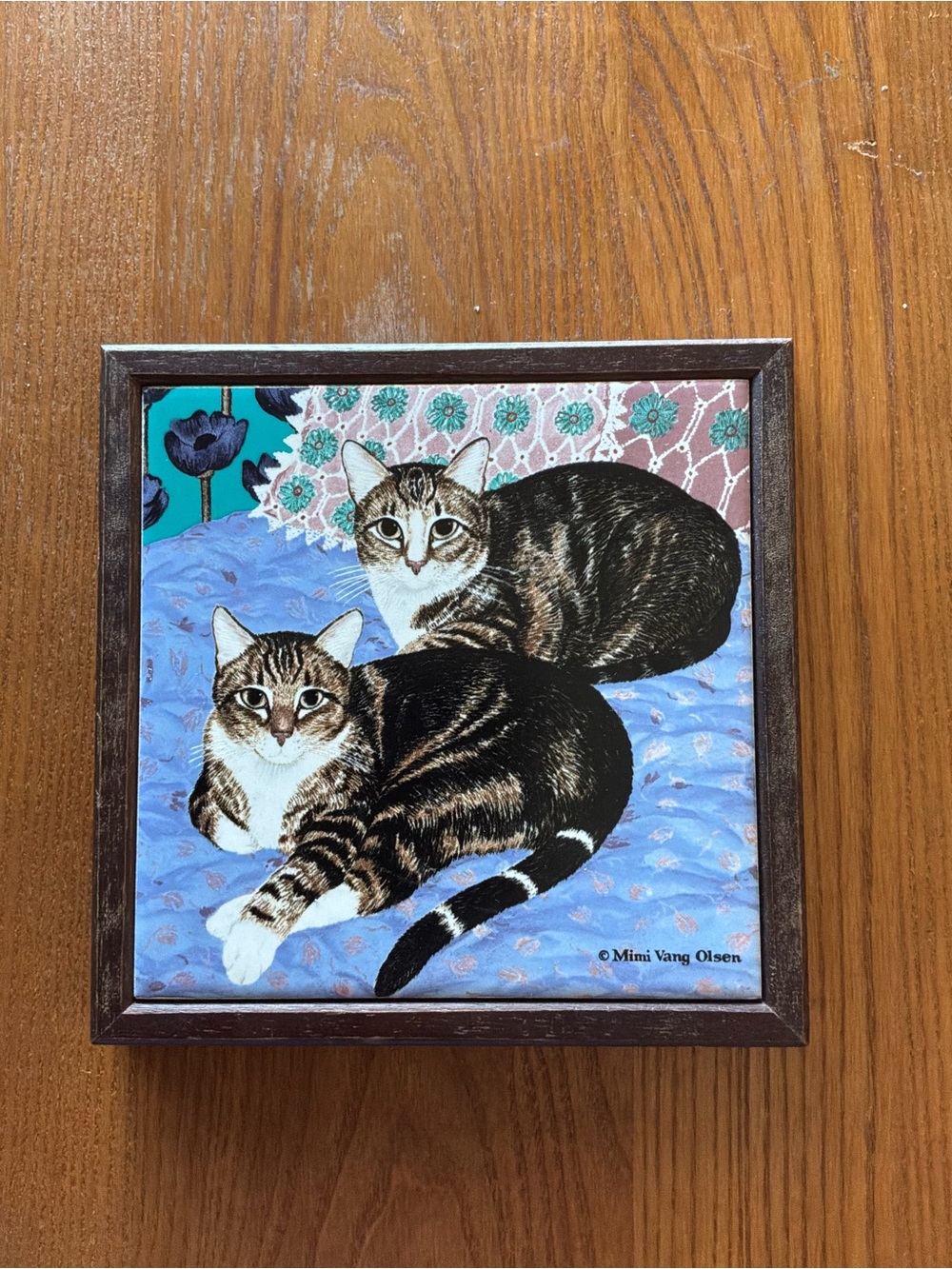 Vintage Mimi Vang Olsen Cat Tile Trivet Avon Framed Wall Art Cats